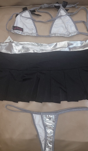 NWT Dreamgirl Sexy Lame Bikini Tri-Top, Thong, & Skirt Lingerie Stripper Set - Picture 9 of 12